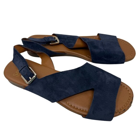 Franco Sarto Womens Sandals Navy Blue Suede Open Toe Sandals Buckle Size 8.5 - Picture 1 of 8